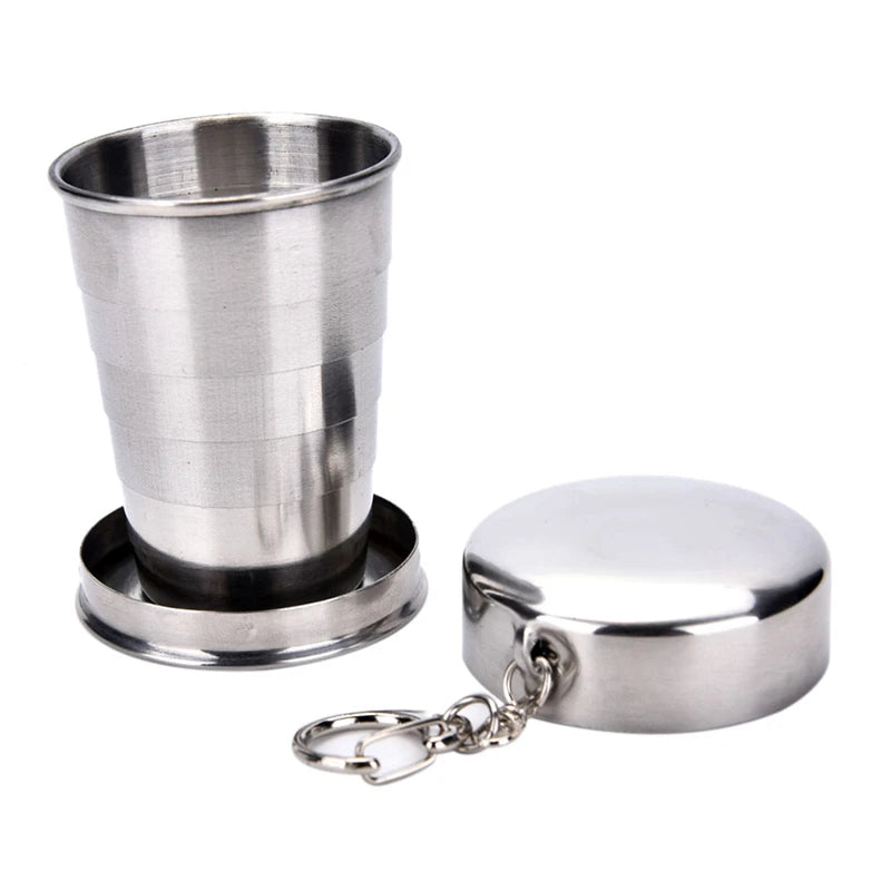 1Pcs Stainless Steel Folding Cup Travel Tool Kit Survival EDC Gear Outdoor Sports Mug Portable for Camping Hiking Lighter