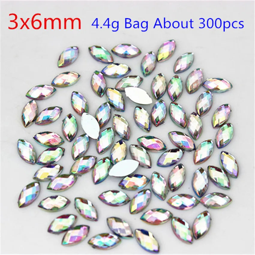 Multi Size  Acrylic Rhinestones Horse Eye Crystal AB Flat Back 3D Non HotFix Nail Art Decoration for Wedding Crafts MC80