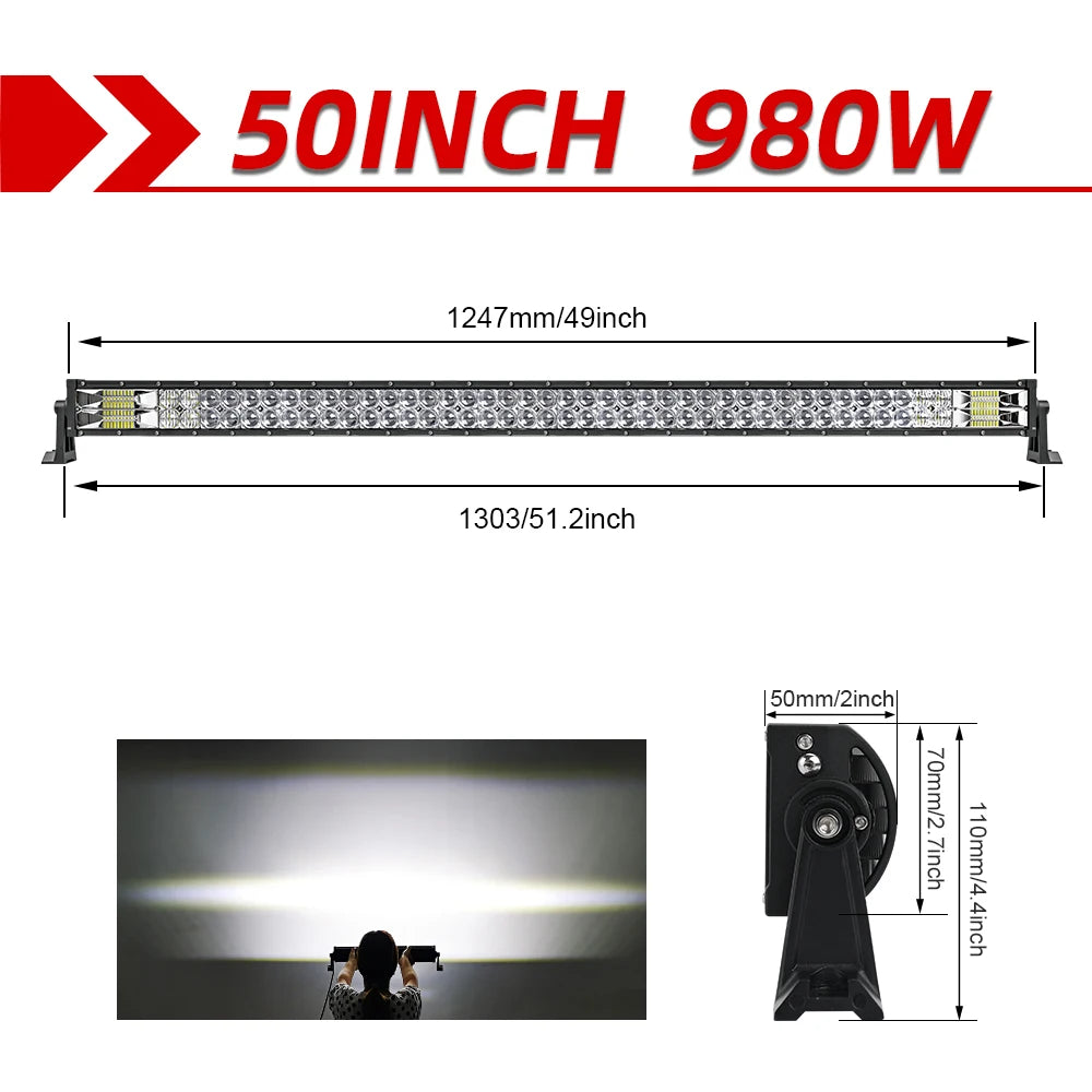 CO LIGHT 52" 12V 24V Offroad Led Light Bar Spot Flood Combo Beam 110000LM Led Bar 2-Row Led Work Light Bar for Car 4WD Truck SUV