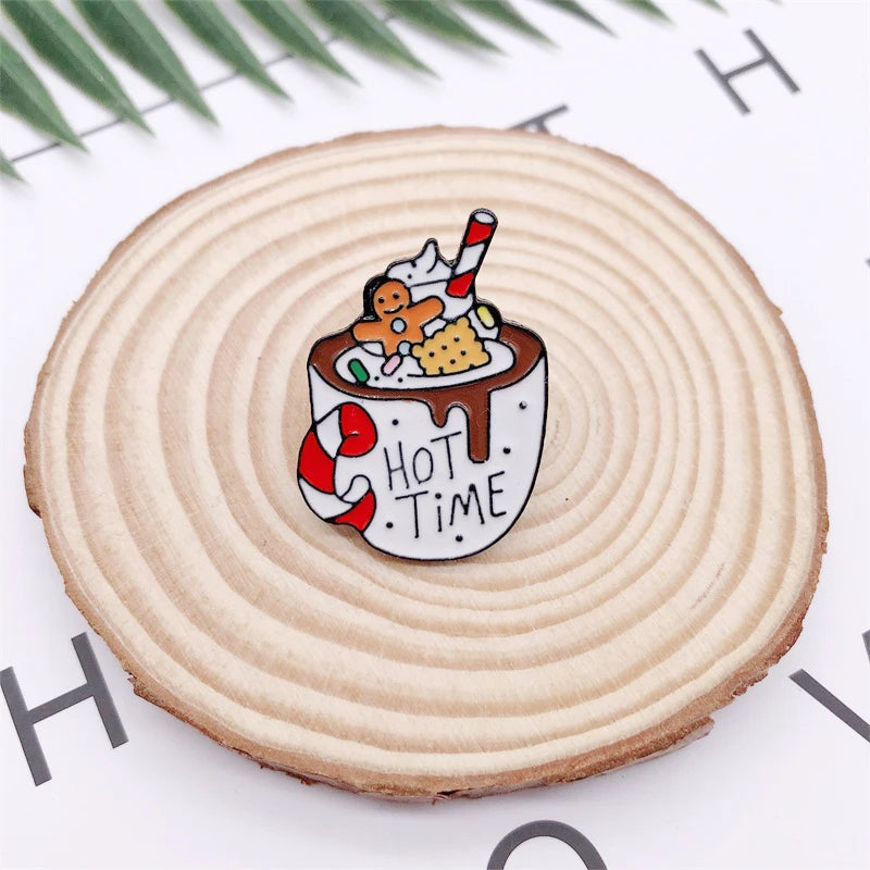 Cartoon Christmas Gift Tree Car Cup Sock Coffee Enamel Brooch Alloy Badge Denim Clothes Backpack Pin Cute Sweet Woman Jewelry