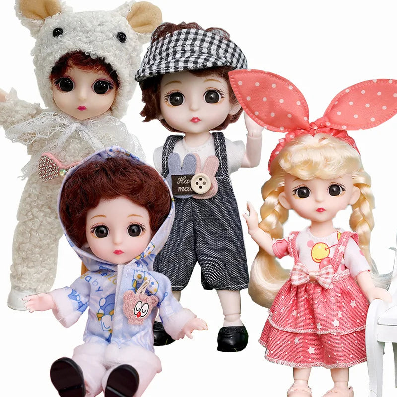 New 16 cm BJD Mini FASHION Toy DOLL With Clothes MINIATUR Kids Dolls Girls Baby Beautiful Dress Up 1/12 Birthday Gifts 3D Eyes