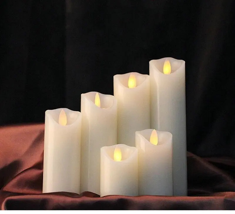 USB powered Rechargeable Led Pillar Paraffin candle Wavy edge Moving wick Wedding Xmas Party bar Church Decor 5.3CM(Dia.)-Amber