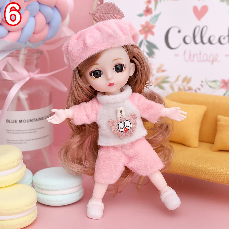 New 16 cm BJD Mini FASHION Toy DOLL With Clothes MINIATUR Kids Dolls Girls Baby Beautiful Dress Up 1/12 Birthday Gifts 3D Eyes