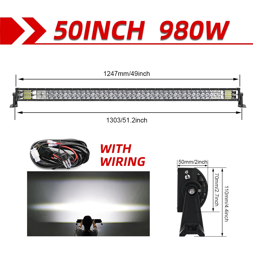 CO LIGHT 52" 12V 24V Offroad Led Light Bar Spot Flood Combo Beam 110000LM Led Bar 2-Row Led Work Light Bar for Car 4WD Truck SUV