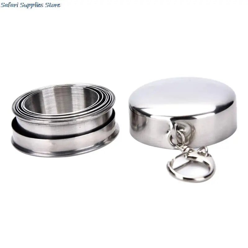 1Pcs Stainless Steel Folding Cup Travel Tool Kit Survival EDC Gear Outdoor Sports Mug Portable for Camping Hiking Lighter