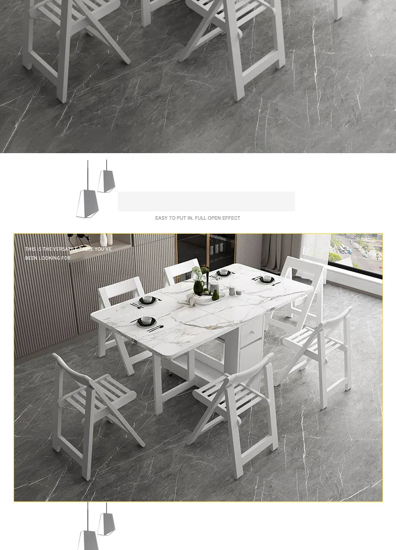 Fashion White Color Folding Dining Table Furniture yemek masasi Multifunctional Rectangle Foldable Dining Table Folding Chairs