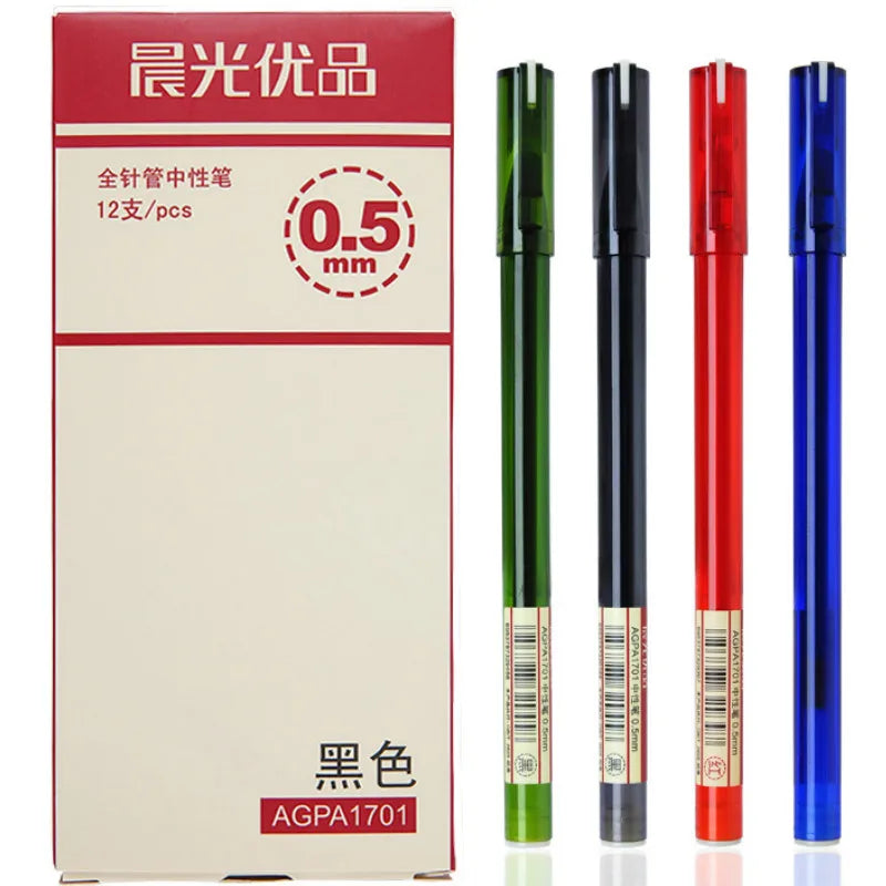 12PCS M&G Simple Pure Gel Pen 0.5mm M&G black blue red pen gel ink refill gelpen school office supplies stationary pens