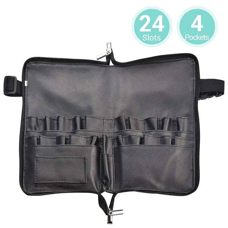 Artist Professional Makeup Brush Waist Bag Large Capacity PU Cosmetic Pack Portable Multi Pockets Bag with Belt Strap