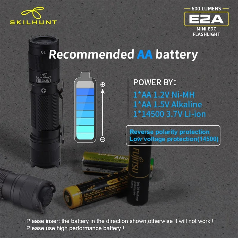 New arrive Skilhunt E2A 600 lumens Compact Pocket EDC Mini LED key light 14500 / AA Flashlight