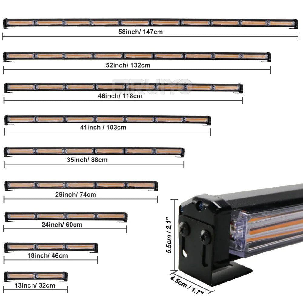 35" 41" 58" COB LED Red Blue Amber Car Emergency Light Traffic Advisor Vehicle Strobe Light Bar Warning Flashing Lamp 26 Modes