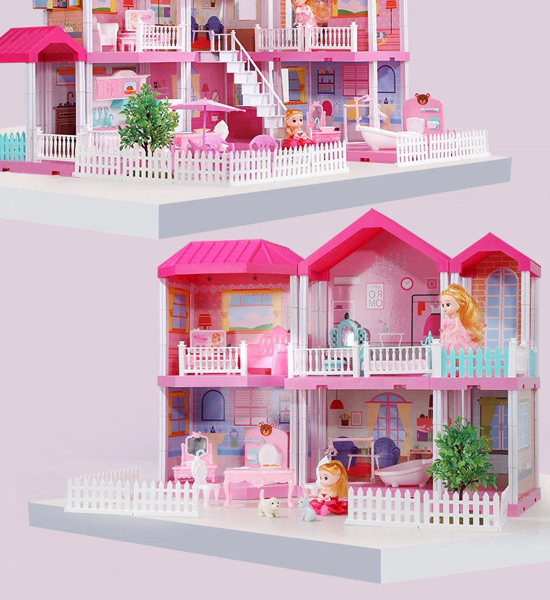 QWZ New Baby DIY Doll House Girls Pretend Toy Handmade Castle Dollhouse Birthday Gifts Educational Toys Doll Villa for Girl