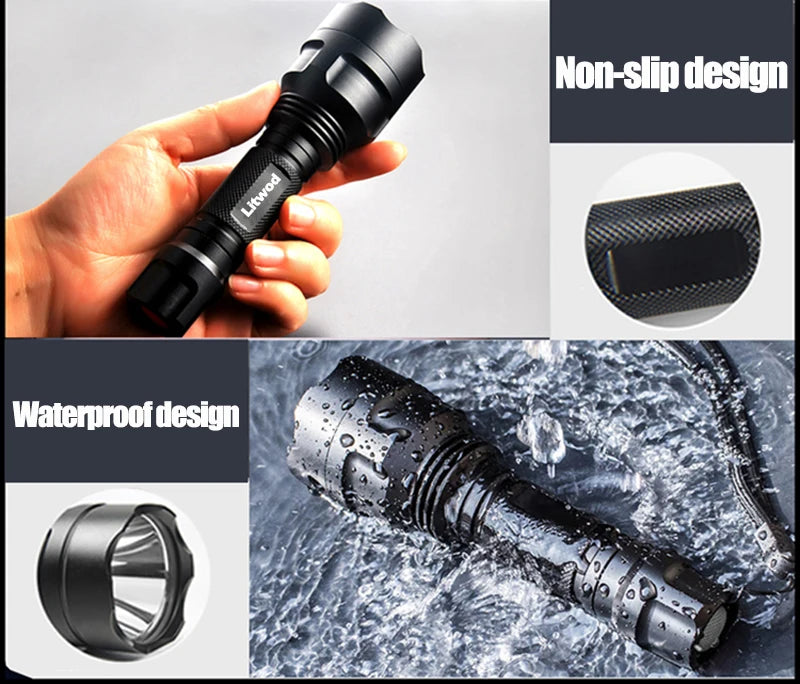 XHP50 Tactical Light Flashlight Lamp Torch 5 Shock Resistant Hard Defense Led Bulbs C8 Litwod Hunting Aluminum Black T6 3800 15W