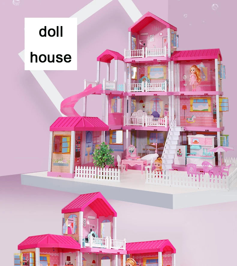 QWZ New Baby DIY Doll House Girls Pretend Toy Handmade Castle Dollhouse Birthday Gifts Educational Toys Doll Villa for Girl