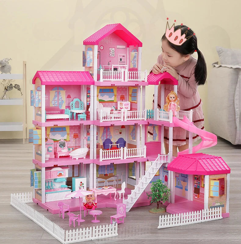 QWZ New Baby DIY Doll House Girls Pretend Toy Handmade Castle Dollhouse Birthday Gifts Educational Toys Doll Villa for Girl