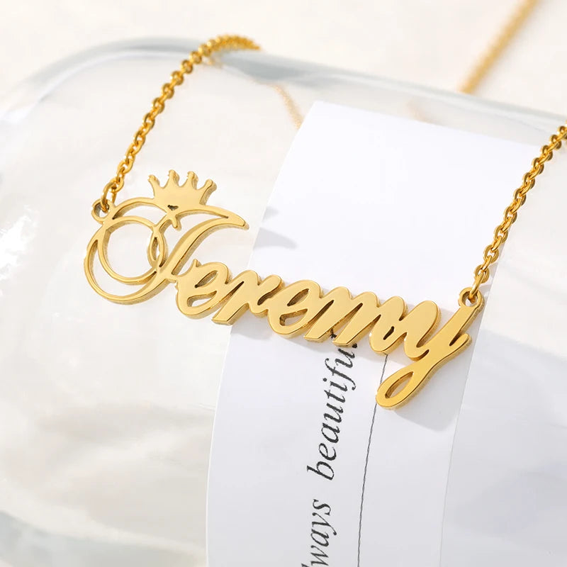 Personalized Crown Name Necklace Custom Queen Princess Crown Charm Necklace Jewelry Gifts For Mom Wife Daughter Girlfriend