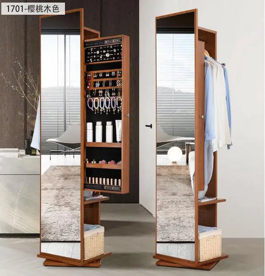 Full-length mirror, hanger, one-piece full-length mirror, household rotating floor mirror, coat rack with jewelry cabinet