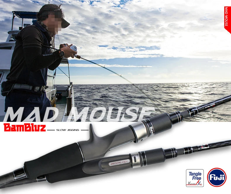 MADMOUSE BamBluz Japan Full Fuji Parts 3 Section Portable Slow Jigging Rod 1.9M Shipping/casting Corss Carbon Ocean Boat Rod