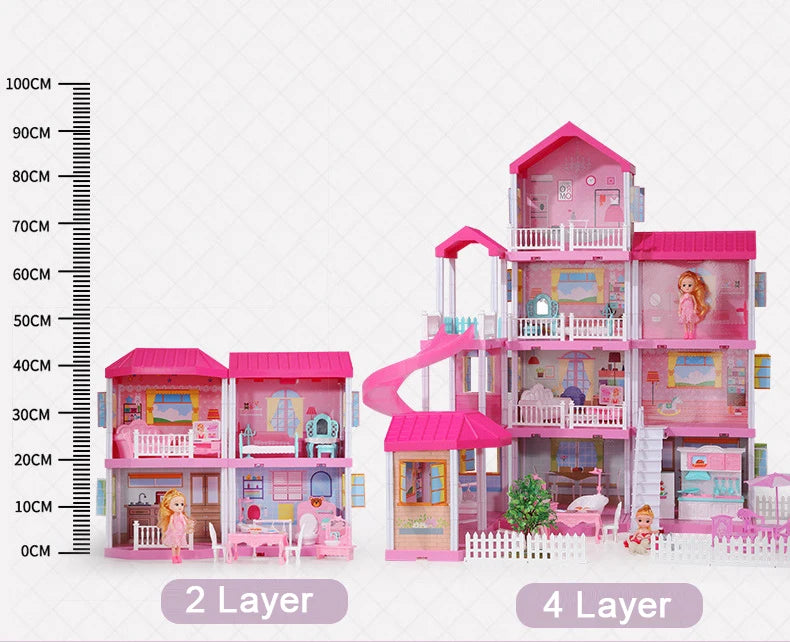 QWZ New Baby DIY Doll House Girls Pretend Toy Handmade Castle Dollhouse Birthday Gifts Educational Toys Doll Villa for Girl