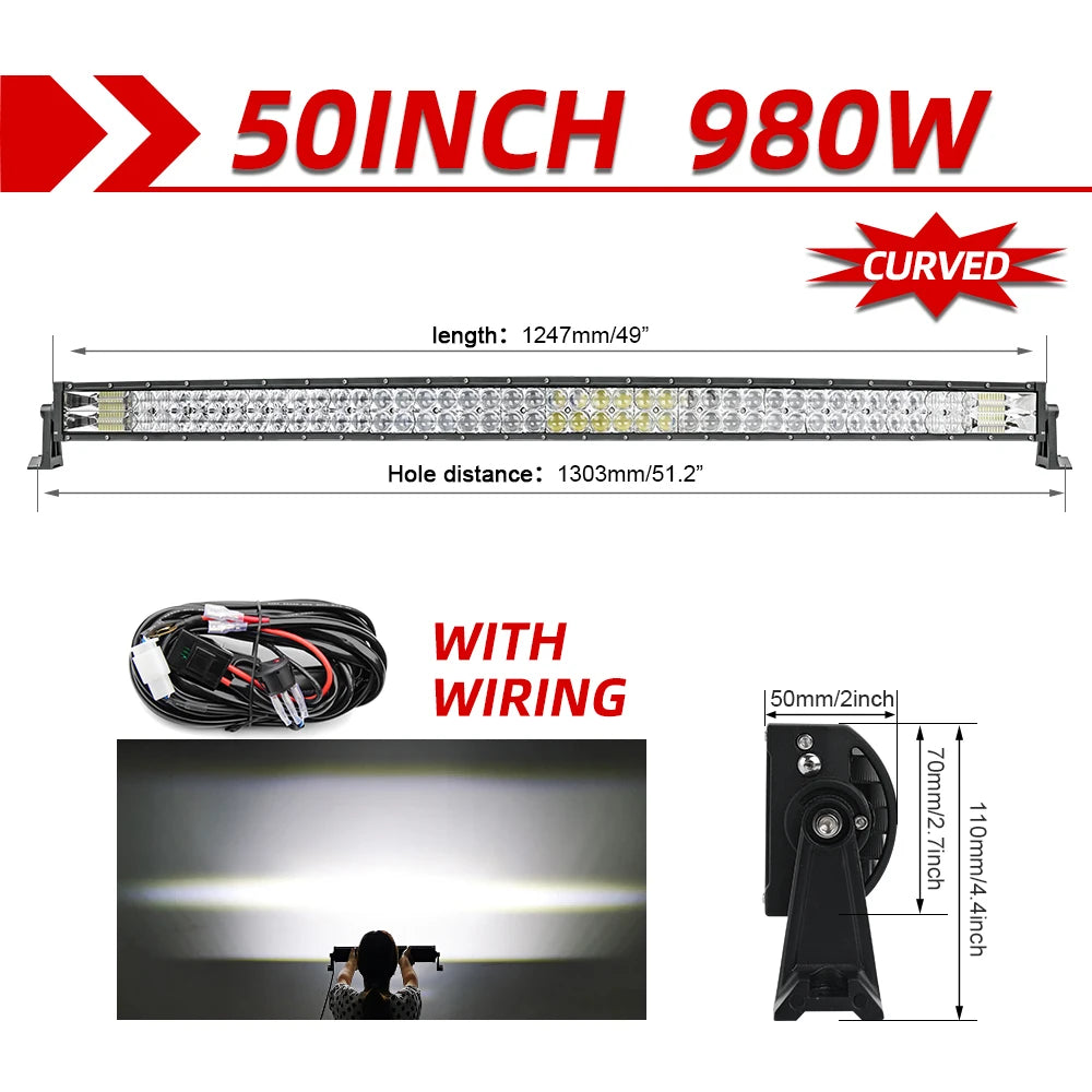 CO LIGHT 52" 12V 24V Offroad Led Light Bar Spot Flood Combo Beam 110000LM Led Bar 2-Row Led Work Light Bar for Car 4WD Truck SUV