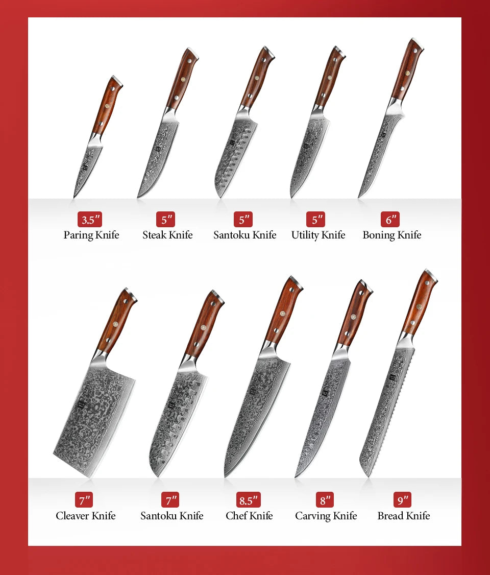 XINZUO 1PCS or 3PCS Kitchen Knife Sets Japanese Forged Damascus Steel Chef Santoku Knives Stainless Steel Rosewood Handle