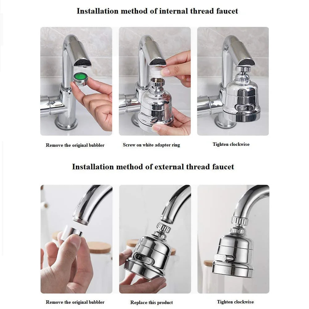 360 Degree Swivel Kitchen Faucet Aerator Adjustable Dual Mode Sprayer Filter Diffuser Water Saving Nozzle Bath Faucet Connector