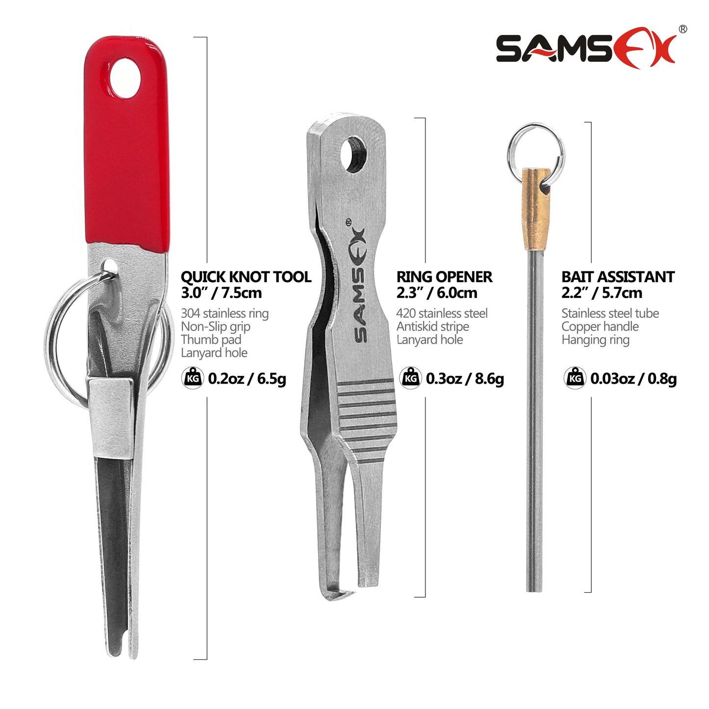 SAMSFX Fishing Quick Knot Tying Tool, Hook Sharpener, Split Rings Opener and Upper Bait Aid Gear Combo