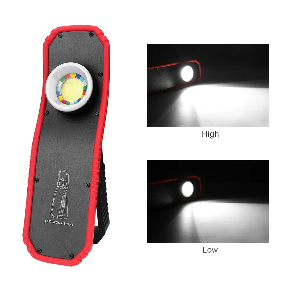 Portable LED COB Flashlight Torch USB Rechargeable Magnetic Lantern Camping Hanging Hook Lamp High-Low Modes Lighting Work Light