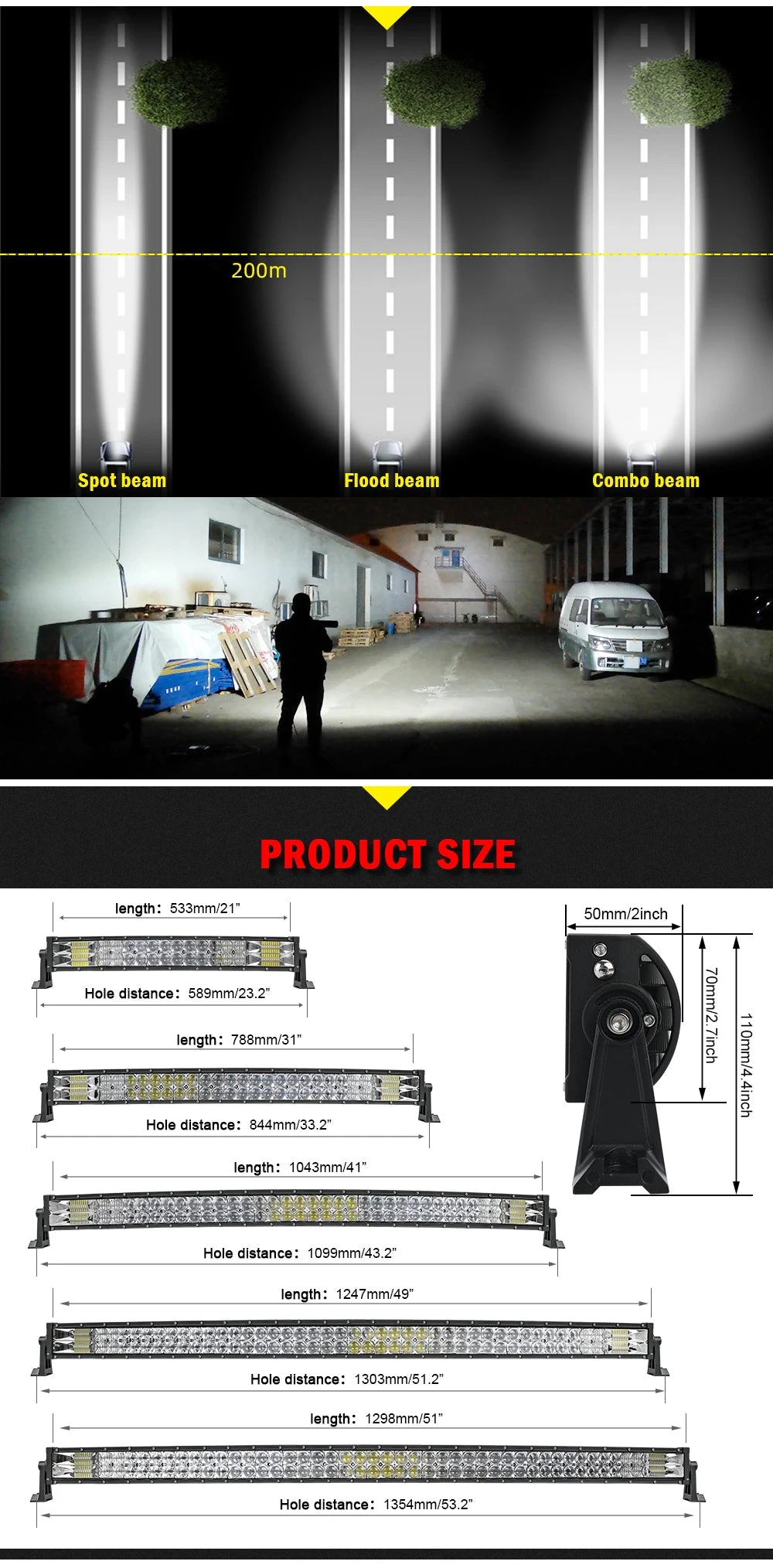 CO LIGHT 52" 12V 24V Offroad Led Light Bar Spot Flood Combo Beam 110000LM Led Bar 2-Row Led Work Light Bar for Car 4WD Truck SUV