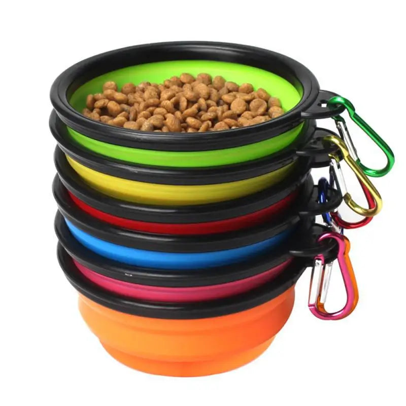 Folding Pet Silicone Dog Food Water Bowl Outdoor Travel Portable Dogs Feeder with Carabiner Puppy Food Container Dog Accessories