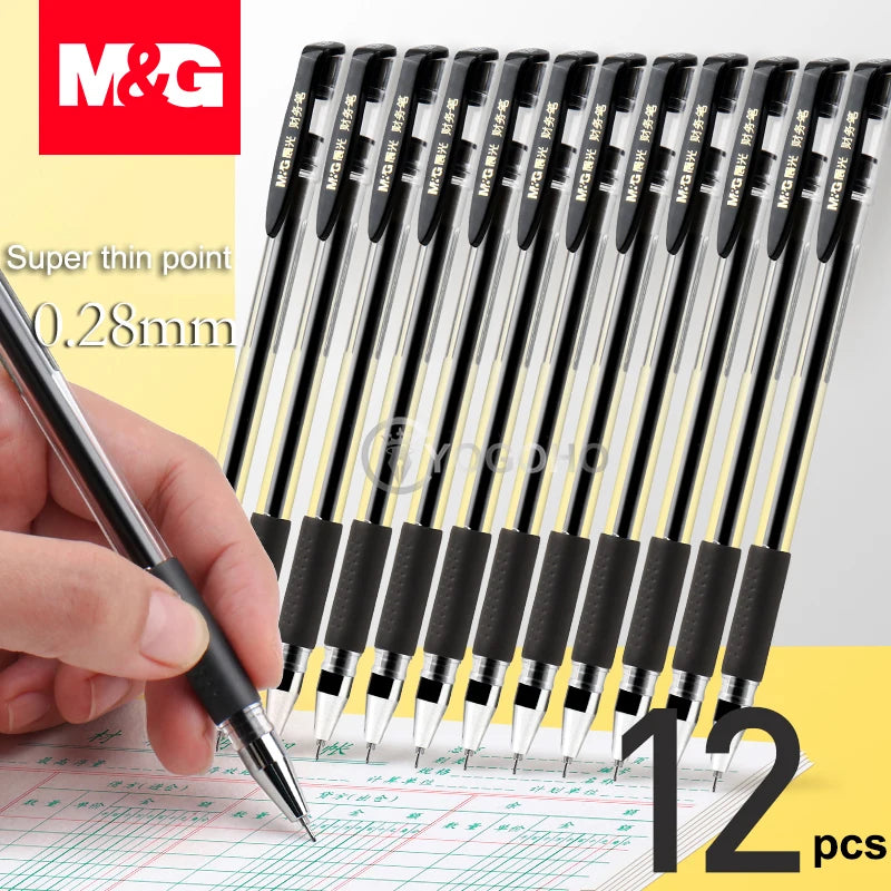 12pcs/box 0.28mm Ultra Fine point Gel Pen black ink refill gel pen for school office supplies stationary pens stationery