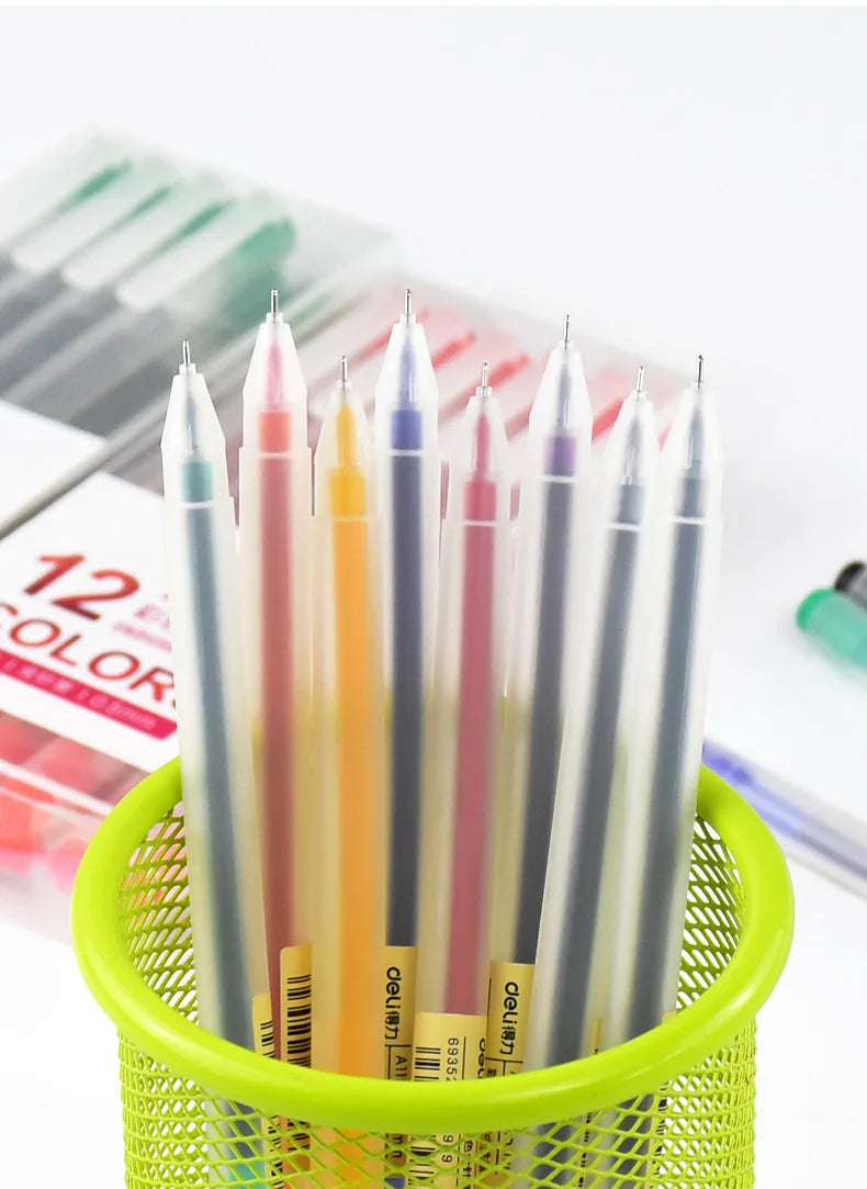 12 PCS Colored Gel Pens  8 colors 0.5 mm fine point Watercolor drawing Pen for journal School supplies Stationery