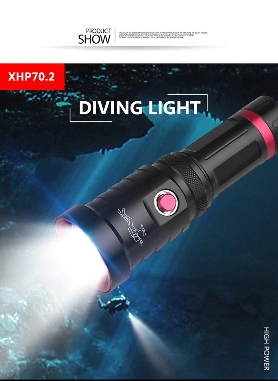 XHP70.2 Diving Military Grade Led Flashlight Torch Waterproof Underwater 100m Power by 26650 18650 Battery Bulbs Lantern Litwod