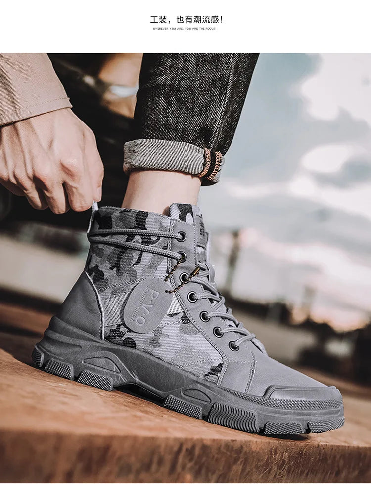 Autumn NewBoots for Men Camouflage Desert Boots High-top Sneakers Non-slip Work Shoes for Men Buty Robocze Meskie