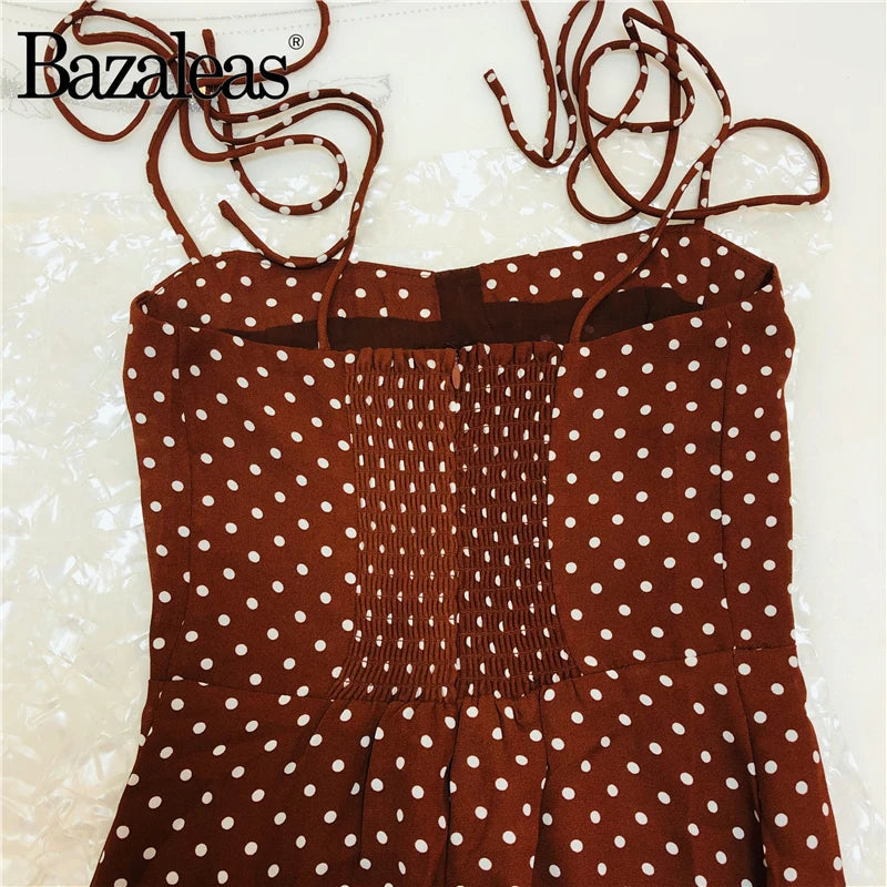 2024 Retro Slim Chic Brown Dress Sexy Dot Print Split Tube Top Dress Party Midi Dresses