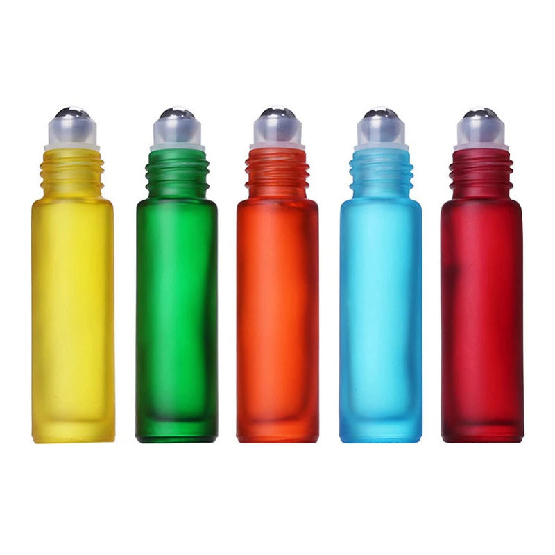 5/10/50pcs 10ml Roll On Bottle Thick Frosted Glass Perfume Bottle Refillable Empty Roller Essential Oils Vials