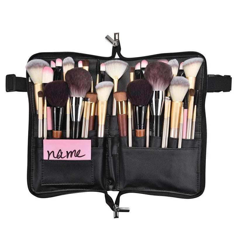 Artist Professional Makeup Brush Waist Bag Large Capacity PU Cosmetic Pack Portable Multi Pockets Bag with Belt Strap