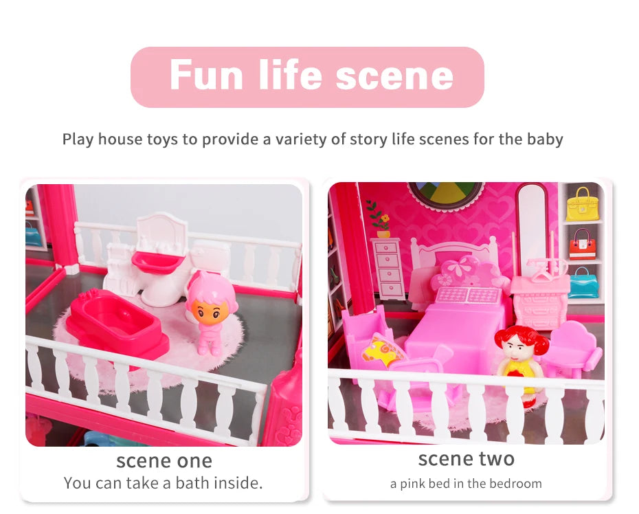 Baby DIY Doll house Toys Pink Assemble Princess Villa Handmade Construction Casa Miniature Furniture Dollhouse For Children Gift