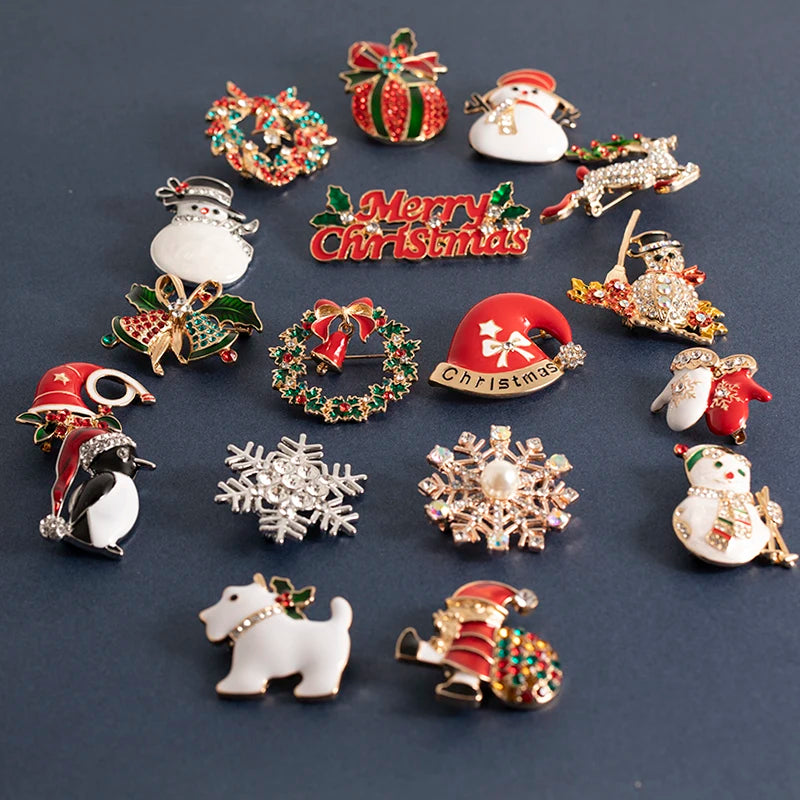 New Christmas Brooches Pins Cute Santa Snowman Claus Hat gloves Bells Socks Candy Enamel Pin Badges Brooch For Women Gift