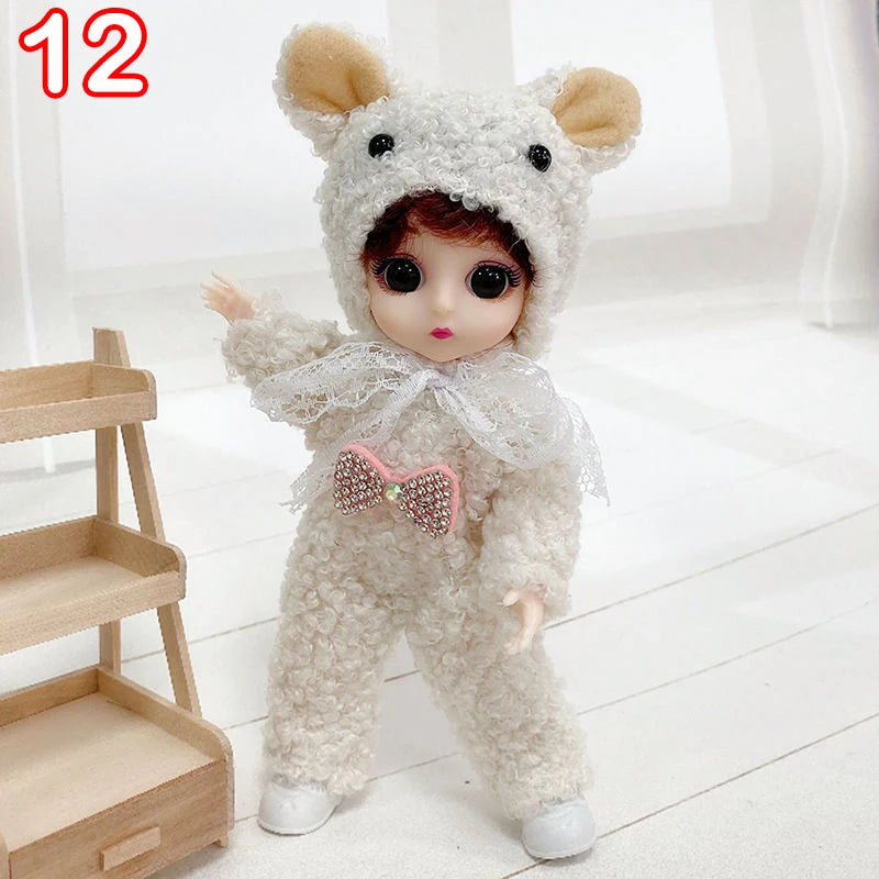 New 16 cm BJD Mini FASHION Toy DOLL With Clothes MINIATUR Kids Dolls Girls Baby Beautiful Dress Up 1/12 Birthday Gifts 3D Eyes