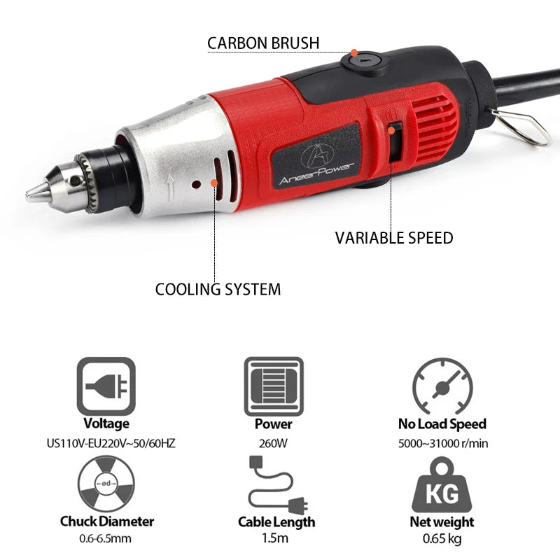 New Dremel 260W Mini Electric Drill Engraver Rotary Power Tool Polishing Machine Grinding Carving Engraving Pen With Accessories