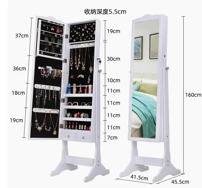 Full-length mirror, jewelry storage cabinet, one-piece wall-mounted mirror, home floor full-length mirror