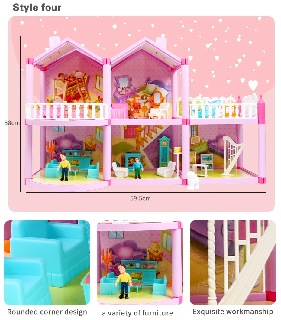 Baby DIY Doll house Toys Pink Assemble Princess Villa Handmade Construction Casa Miniature Furniture Dollhouse For Children Gift