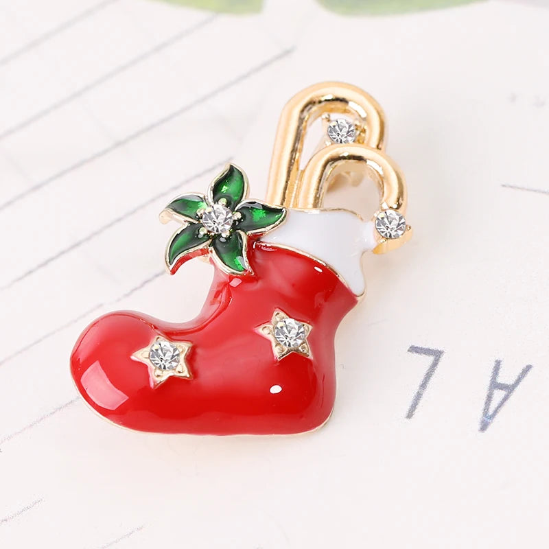 New Christmas Brooches Pins Cute Santa Snowman Claus Hat gloves Bells Socks Candy Enamel Pin Badges Brooch For Women Gift