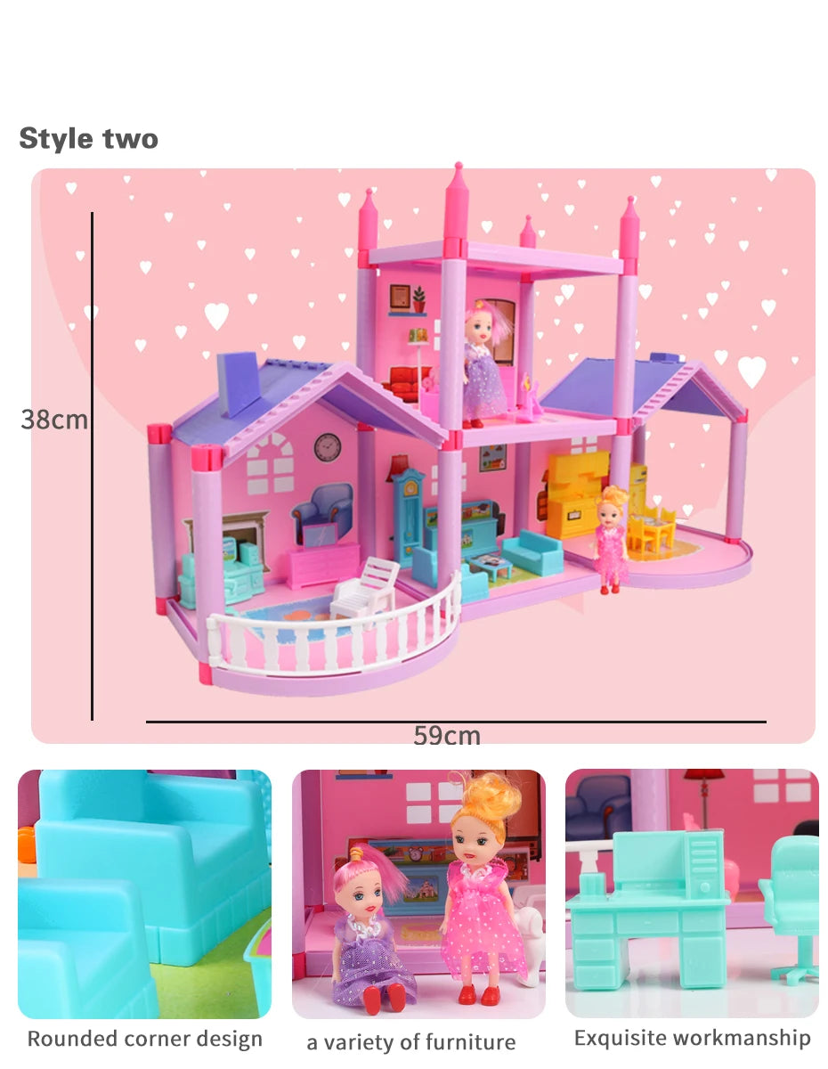 Baby DIY Doll house Toys Pink Assemble Princess Villa Handmade Construction Casa Miniature Furniture Dollhouse For Children Gift