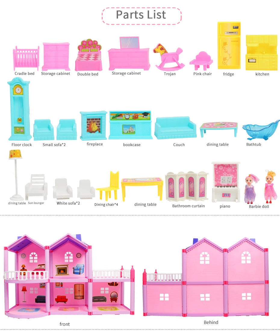 Baby DIY Doll house Toys Pink Assemble Princess Villa Handmade Construction Casa Miniature Furniture Dollhouse For Children Gift