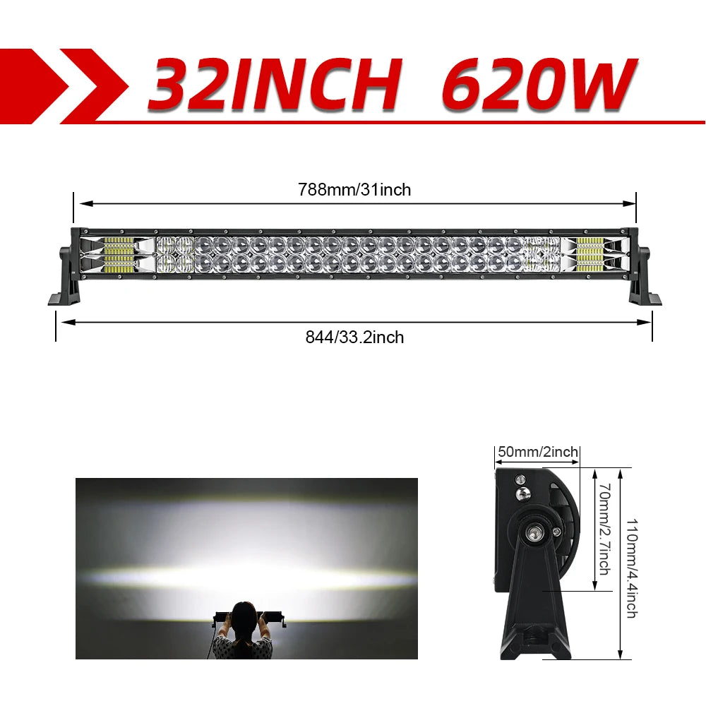 CO LIGHT 52" 12V 24V Offroad Led Light Bar Spot Flood Combo Beam 110000LM Led Bar 2-Row Led Work Light Bar for Car 4WD Truck SUV