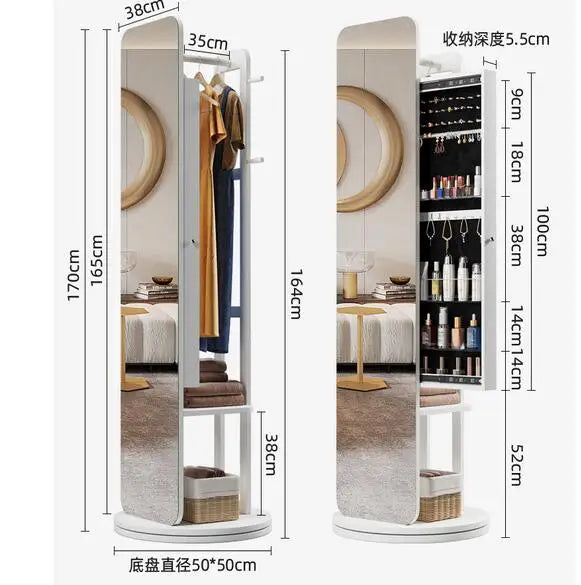 Full-length mirror, hanger, one-piece full-length mirror, household rotating floor mirror, coat rack with jewelry cabinet