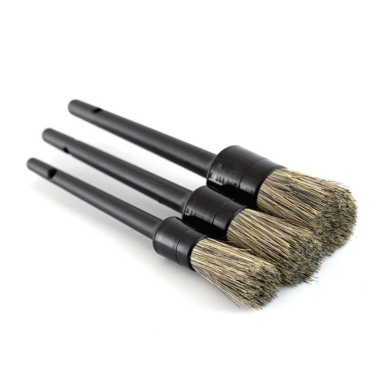 3 Pcs Natural Boar Hair Car Detailing Brush Set Soft Bristle Car Cleaning Brush Kits Atuo Tire wheel Wash Exterior Accessories