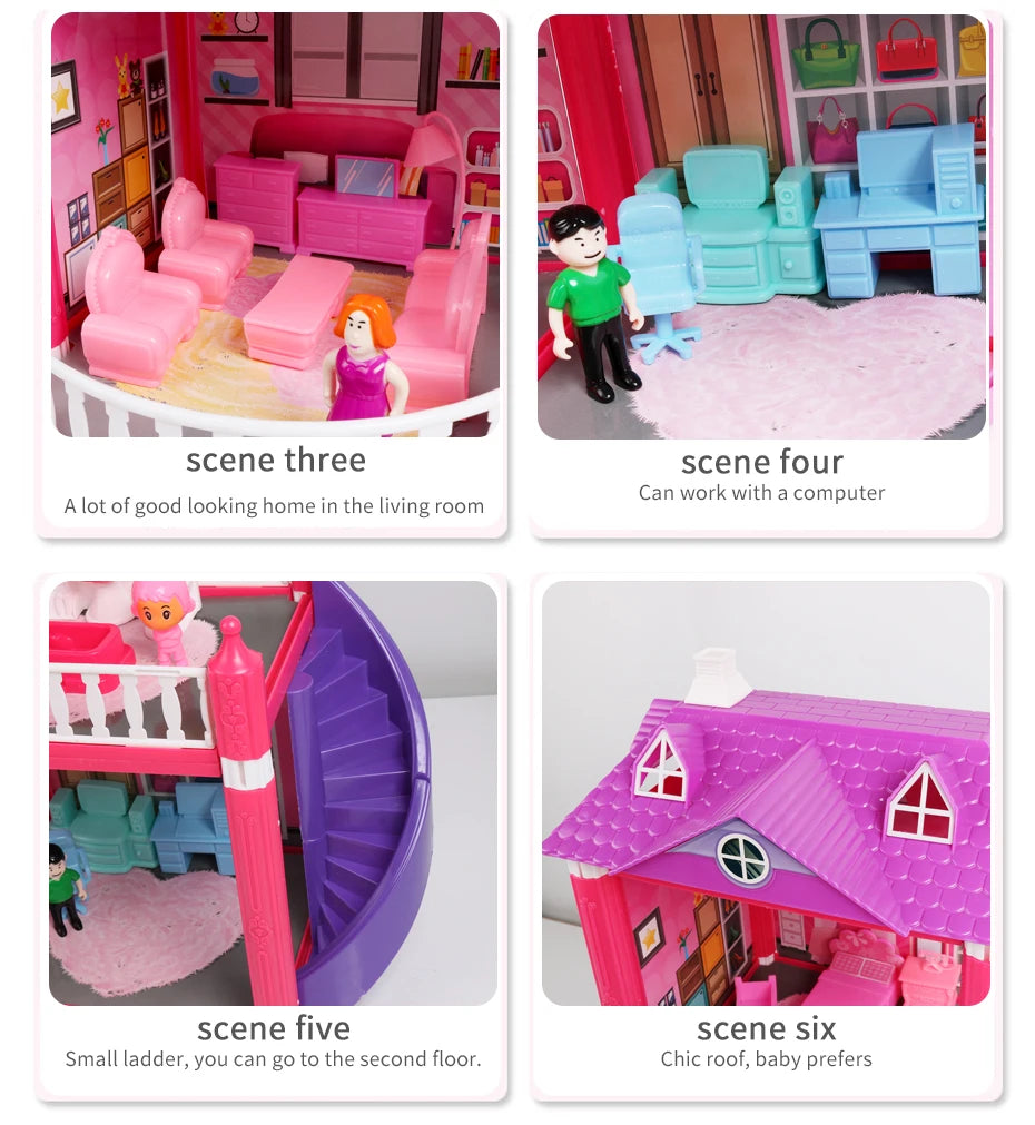 Baby DIY Doll house Toys Pink Assemble Princess Villa Handmade Construction Casa Miniature Furniture Dollhouse For Children Gift