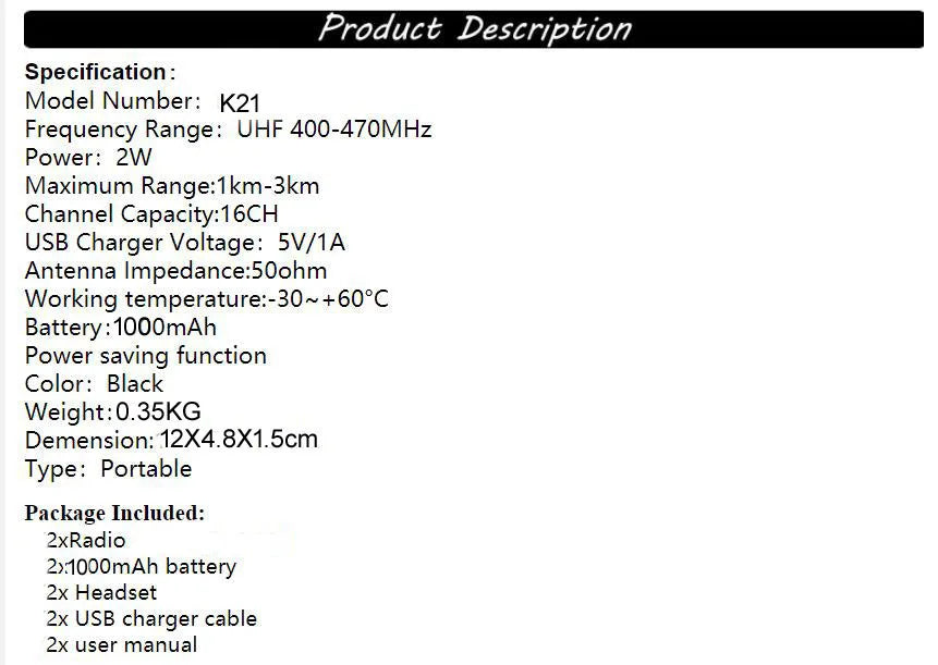 2024 Rechargeable Long Range Two-Way Radios Walkie Talkies  2pcs  Li-ion Battery and Charger  Pация